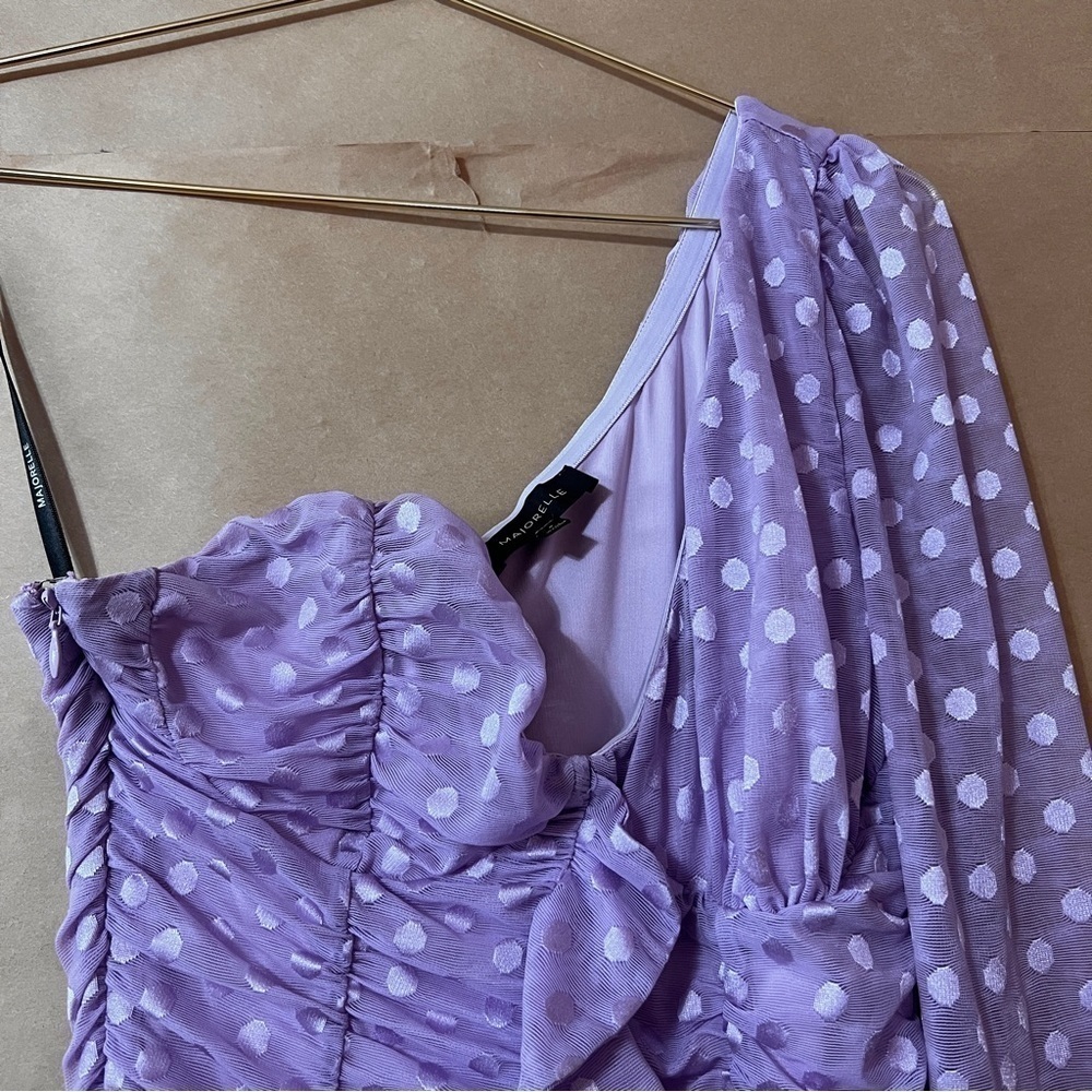 Majorelle | Karissa Mini Dress One Shoulder Ruffle Ruched Amethyst Purple Size M - Picture 4 of 15
